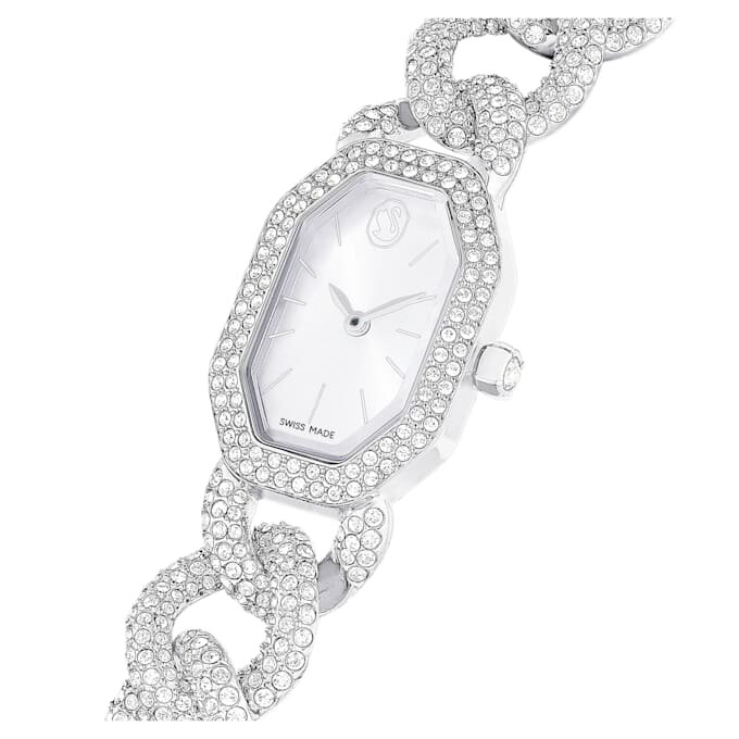 Dextera-horloge, Swiss Made, kristallen armband, zilverkleurig, roestvrij staal Dextera-horloge, Swiss Made, kristallen armband, zilverkleurig, roestvrij staal