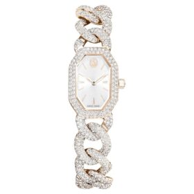 Dextera-kettinghorloge, Swiss Made, kristallen armband, wit, champagnekleurige afwerking