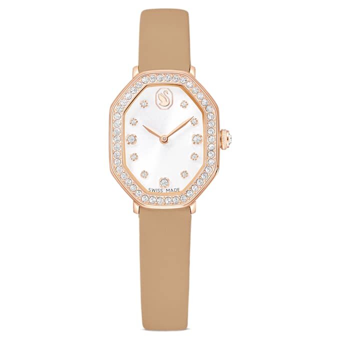 Dextera Octagon-horloge, Swiss Made, leren band, bruin, roségoudkleurige afwerking Dextera Octagon-horloge, Swiss Made, leren band, bruin, roségoudkleurige afwerking