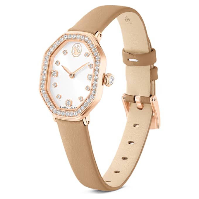 Dextera Octagon-horloge, Swiss Made, leren band, bruin, roségoudkleurige afwerking Dextera Octagon-horloge, Swiss Made, leren band, bruin, roségoudkleurige afwerking