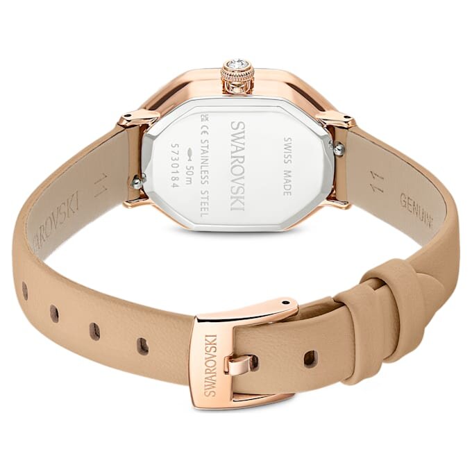 Dextera Octagon-horloge, Swiss Made, leren band, bruin, roségoudkleurige afwerking Dextera Octagon-horloge, Swiss Made, leren band, bruin, roségoudkleurige afwerking