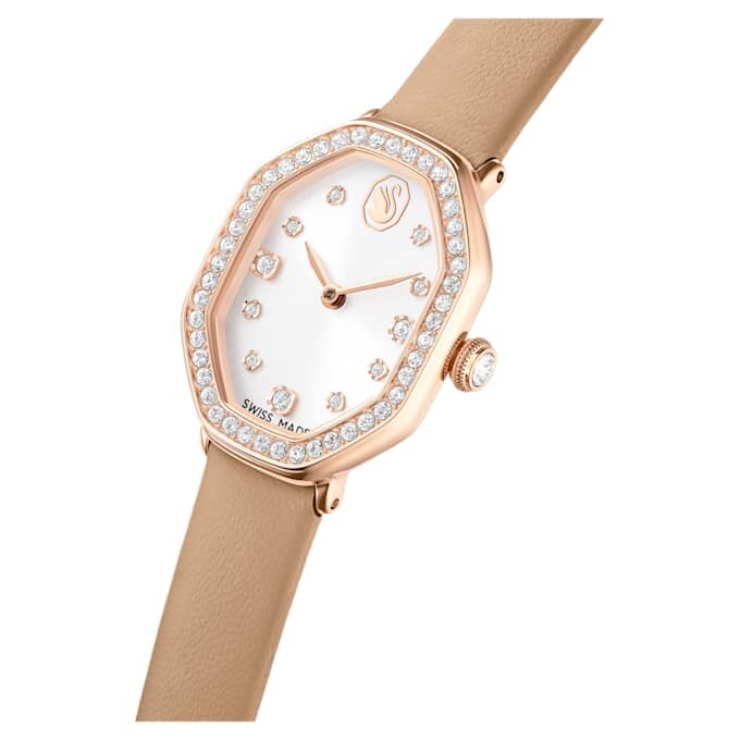 Dextera Octagon-horloge, Swiss Made, leren band, bruin, roségoudkleurige afwerking Dextera Octagon-horloge, Swiss Made, leren band, bruin, roségoudkleurige afwerking