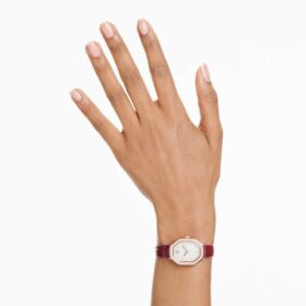 Dextera Octagon-horloge, Swiss Made, leren band, rood, roségoudkleurige afwerking