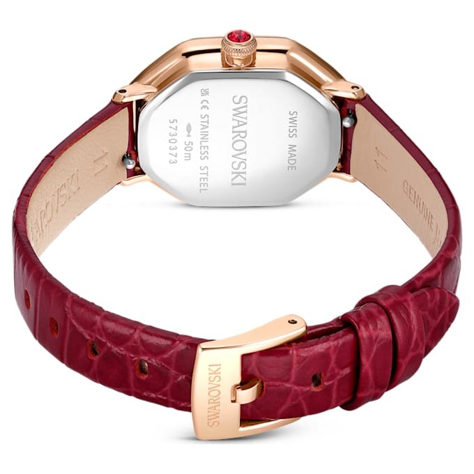 Dextera Octagon-horloge, Swiss Made, leren band, rood, roségoudkleurige afwerking Dextera Octagon-horloge, Swiss Made, leren band, rood, roségoudkleurige afwerking