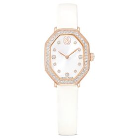 Dextera Octagon-horloge, Swiss Made, leren band, wit, roségoudkleurige afwerking