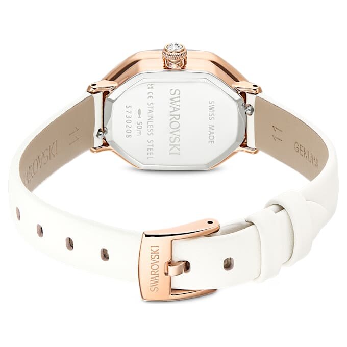 Dextera Octagon-horloge, Swiss Made, leren band, wit, roségoudkleurige afwerking Dextera Octagon-horloge, Swiss Made, leren band, wit, roségoudkleurige afwerking