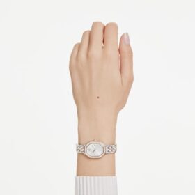 Dextera Octagon-horloge, Swiss Made, metalen armband, zilverkleurig, roségoudkleurige afwerking
