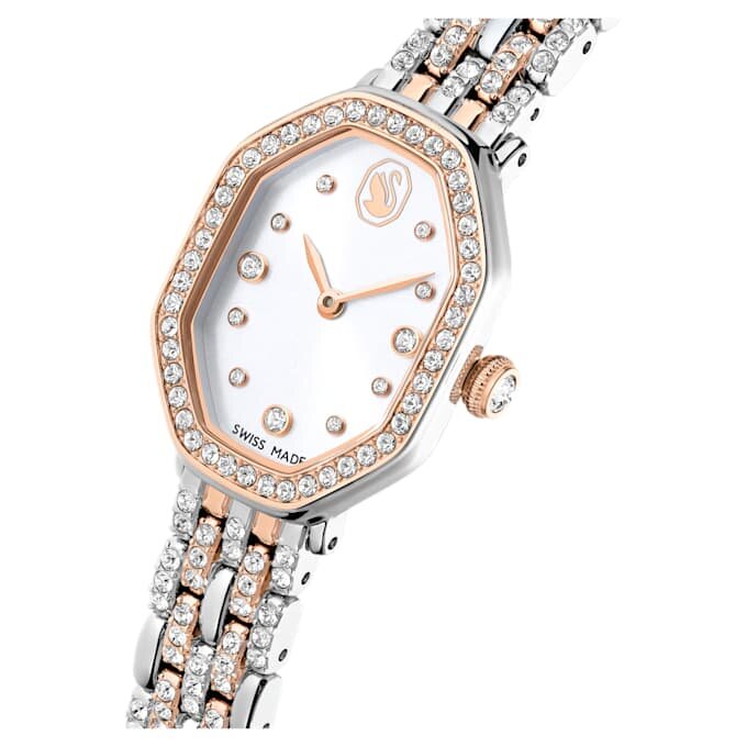 Dextera Octagon-horloge, Swiss Made, metalen armband, zilverkleurig, roségoudkleurige afwerking Dextera Octagon-horloge, Swiss Made, metalen armband, zilverkleurig, roségoudkleurige afwerking