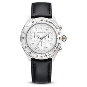 Dextera Tachymeterhorloge Swiss Made, leren band, zilverkleurig, roestvrij staal
