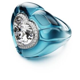 Dulcis cocktailring met hartvormige slijpvorm, pavé, hart, blauw Dulcis cocktailring met hartvormige slijpvorm, pavé, hart, blauw