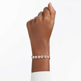 Een Angelic-armband, ronde slijpvorm, pavé, medium, wit, roségoudkleurig verguld