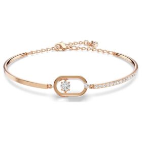 Een armband, ronde slijpvorm, ovaal, wit, roségoudkleurig verguld