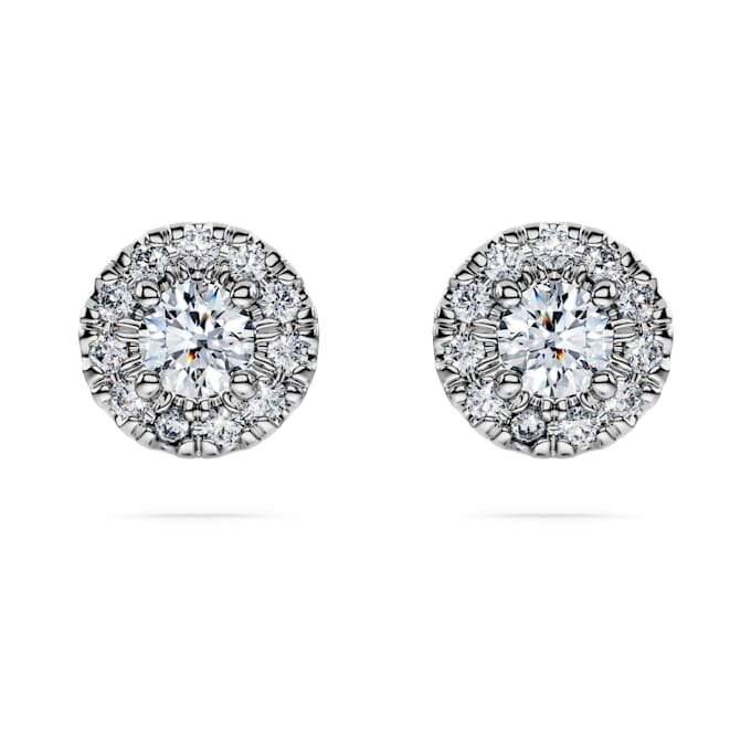 Eternity Halo-oorbellen met in het laboratorium gekweekte diamanten 0,45 karaat in totaal, ronde vorm, sterlingzilver Eternity Halo-oorbellen met in het laboratorium gekweekte diamanten 0,45 karaat in totaal, ronde vorm, sterlingzilver