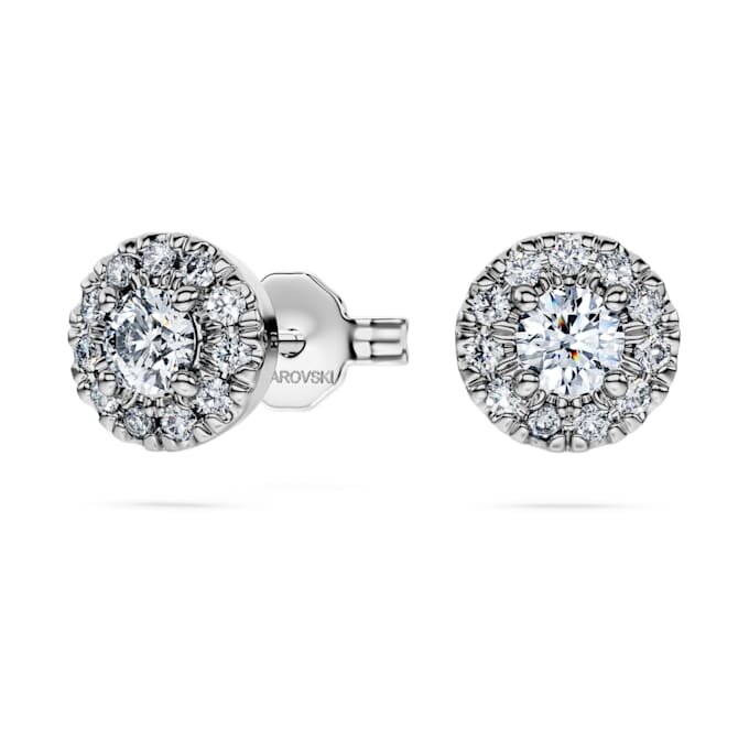 Eternity Halo-oorbellen met in het laboratorium gekweekte diamanten 0,45 karaat in totaal, ronde vorm, sterlingzilver Eternity Halo-oorbellen met in het laboratorium gekweekte diamanten 0,45 karaat in totaal, ronde vorm, sterlingzilver