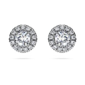 Eternity Halo-oorbellen met in het laboratorium gekweekte diamanten 0,75 ct in totaal, ronde vorm, 14K witgoud