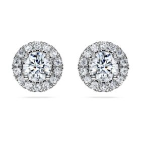 Eternity Halo-oorbellen met in het laboratorium gekweekte diamanten, 2 karaat in totaal, ronde vorm, 14-karaats witgoud