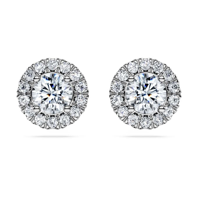 Eternity Halo-oorbellen met in het laboratorium gekweekte diamanten, 2 karaat in totaal, ronde vorm, 14-karaats witgoud Eternity Halo-oorbellen met in het laboratorium gekweekte diamanten, 2 karaat in totaal, ronde vorm, 14-karaats witgoud