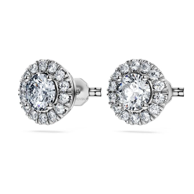 Eternity Halo-oorbellen met in het laboratorium gekweekte diamanten, 2 karaat in totaal, ronde vorm, 14-karaats witgoud Eternity Halo-oorbellen met in het laboratorium gekweekte diamanten, 2 karaat in totaal, ronde vorm, 14-karaats witgoud