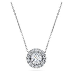 Eternity Halo Solitaire hanger met in het laboratorium gekweekte diamanten 1 Ct Tw, ronde vorm, 14K witgoud Eternity Halo Solitaire hanger met in het laboratorium gekweekte diamanten 1 Ct Tw, ronde vorm, 14K witgoud