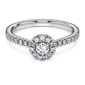 Eternity Halo solitaire ring met in het laboratorium gekweekte diamanten 0,45 karaat in totaal, ronde vorm, sterlingzilver Eternity Halo solitaire ring met in het laboratorium gekweekte diamanten 0,45 karaat in totaal, ronde vorm, sterlingzilver