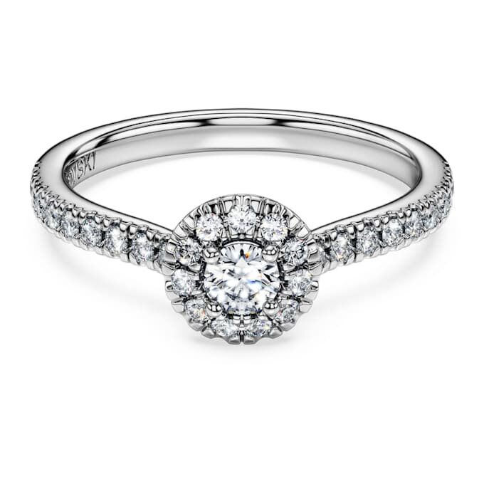 Eternity Halo solitaire ring met in het laboratorium gekweekte diamanten 0,45 karaat in totaal, ronde vorm, sterlingzilver Eternity Halo solitaire ring met in het laboratorium gekweekte diamanten 0,45 karaat in totaal, ronde vorm, sterlingzilver