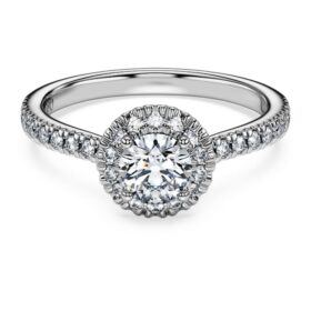 Eternity Halo solitaire ring met in het laboratorium gekweekte diamanten 0,8 karaat in totaal, ronde vorm, 14K witgoud Eternity Halo solitaire ring met in het laboratorium gekweekte diamanten 0,8 karaat in totaal, ronde vorm, 14K witgoud