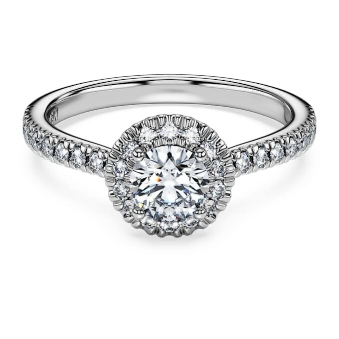 Eternity Halo solitaire ring met in het laboratorium gekweekte diamanten 0,8 karaat in totaal, ronde vorm, 14K witgoud Eternity Halo solitaire ring met in het laboratorium gekweekte diamanten 0,8 karaat in totaal, ronde vorm, 14K witgoud