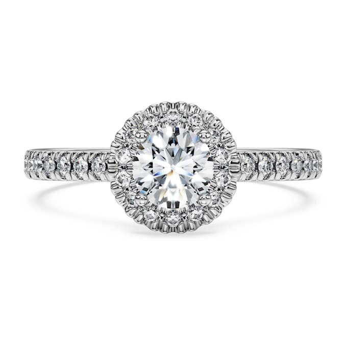 Eternity Halo solitaire ring met in het laboratorium gekweekte diamanten 0,8 karaat in totaal, ronde vorm, 14K witgoud Eternity Halo solitaire ring met in het laboratorium gekweekte diamanten 0,8 karaat in totaal, ronde vorm, 14K witgoud