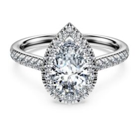 Eternity Halo solitaire ring met in het laboratorium gekweekte diamanten 1,3 karaat in totaal, peervorm, 14K witgoud Eternity Halo solitaire ring met in het laboratorium gekweekte diamanten 1,3 karaat in totaal, peervorm, 14K witgoud