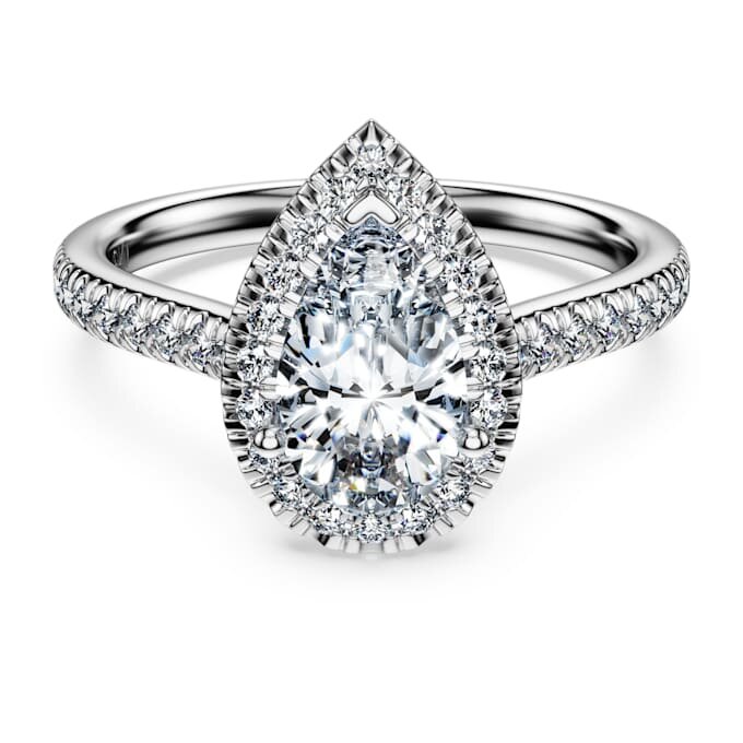 Eternity Halo solitaire ring met in het laboratorium gekweekte diamanten 1,3 karaat in totaal, peervorm, 14K witgoud Eternity Halo solitaire ring met in het laboratorium gekweekte diamanten 1,3 karaat in totaal, peervorm, 14K witgoud