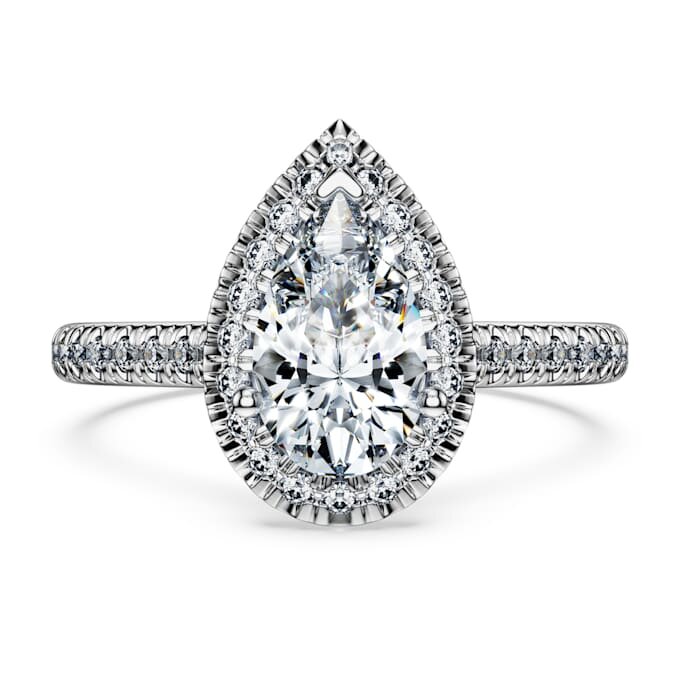 Eternity Halo solitaire ring met in het laboratorium gekweekte diamanten 1,3 karaat in totaal, peervorm, 14K witgoud Eternity Halo solitaire ring met in het laboratorium gekweekte diamanten 1,3 karaat in totaal, peervorm, 14K witgoud