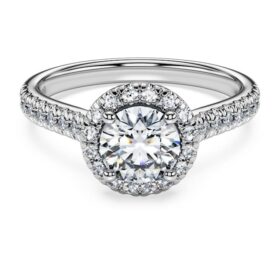 Eternity Halo solitaire ring met in het laboratorium gekweekte diamanten 1,33 karaat in totaal, ronde vorm, 14K witgoud Eternity Halo solitaire ring met in het laboratorium gekweekte diamanten 1,33 karaat in totaal, ronde vorm, 14K witgoud