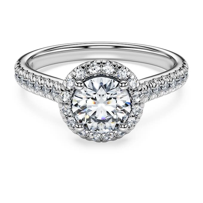 Eternity Halo solitaire ring met in het laboratorium gekweekte diamanten 1,33 karaat in totaal, ronde vorm, 14K witgoud Eternity Halo solitaire ring met in het laboratorium gekweekte diamanten 1,33 karaat in totaal, ronde vorm, 14K witgoud