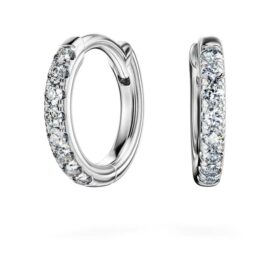 Eternity-hoepoorbellen met in het laboratorium gekweekte diamanten, 0,1 karaat in totaal, ronde vorm, klein, 14K witgoud Eternity-hoepoorbellen met in het laboratorium gekweekte diamanten, 0,1 karaat in totaal, ronde vorm, klein, 14K witgoud