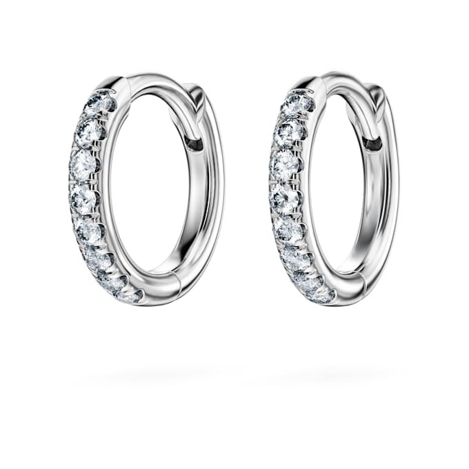Eternity-hoepoorbellen met in het laboratorium gekweekte diamanten, 0,1 karaat in totaal, ronde vorm, klein, 14K witgoud Eternity-hoepoorbellen met in het laboratorium gekweekte diamanten, 0,1 karaat in totaal, ronde vorm, klein, 14K witgoud