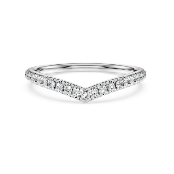 Eternity V-bandring met in het laboratorium gekweekte diamanten, 0,25 karaat in totaal, ronde vorm, 14K witgoud Eternity V-bandring met in het laboratorium gekweekte diamanten, 0,25 karaat in totaal, ronde vorm, 14K witgoud