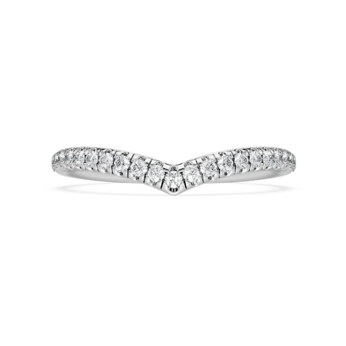 Eternity V-bandring met in het laboratorium gekweekte diamanten, 0,25 karaat in totaal, ronde vorm, 14K witgoud Eternity V-bandring met in het laboratorium gekweekte diamanten, 0,25 karaat in totaal, ronde vorm, 14K witgoud