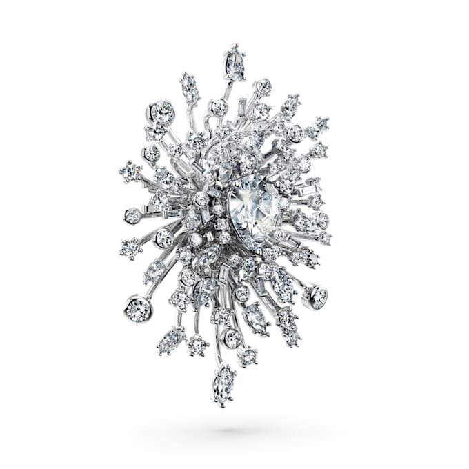 Galaxy-broche met in het laboratorium gekweekte diamanten, 15,71 karaat in totaal, gemengde vormen, 18-karaats witgoud Galaxy-broche met in het laboratorium gekweekte diamanten, 15,71 karaat in totaal, gemengde vormen, 18-karaats witgoud