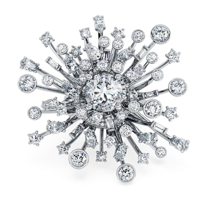 Galaxy-ring met in het laboratorium gekweekte diamanten 9,5 karaat in totaal, gemengde vormen, 18-karaats witgoud Galaxy-ring met in het laboratorium gekweekte diamanten 9,5 karaat in totaal, gemengde vormen, 18-karaats witgoud