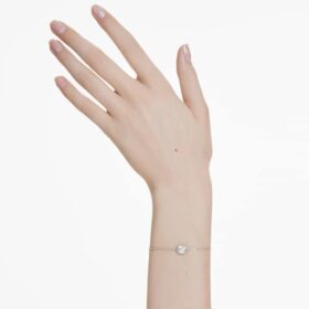 Geboortesteenarmband met vierkante slijpvorm, april, wit, gerhodineerd