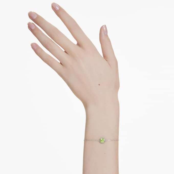 Geboortesteenarmband met vierkante slijpvorm, augustus, groen, gerhodineerd Geboortesteenarmband met vierkante slijpvorm, augustus, groen, gerhodineerd