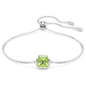 Geboortesteenarmband met vierkante slijpvorm, augustus, groen, gerhodineerd
