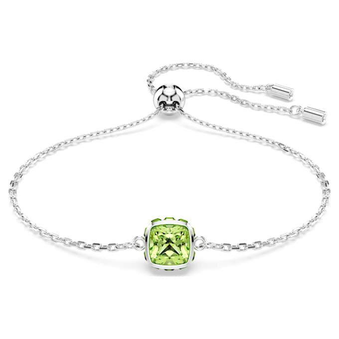 Geboortesteenarmband met vierkante slijpvorm, augustus, groen, gerhodineerd Geboortesteenarmband met vierkante slijpvorm, augustus, groen, gerhodineerd