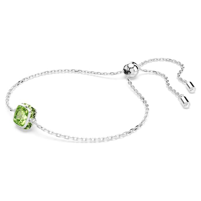 Geboortesteenarmband met vierkante slijpvorm, augustus, groen, gerhodineerd Geboortesteenarmband met vierkante slijpvorm, augustus, groen, gerhodineerd