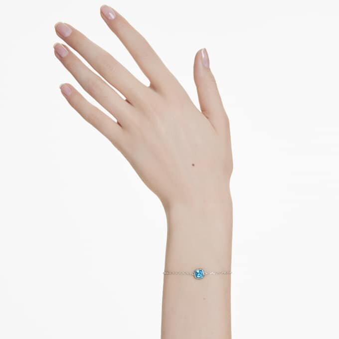 Geboortesteenarmband met vierkante slijpvorm, december, blauw, gerhodineerd Geboortesteenarmband met vierkante slijpvorm, december, blauw, gerhodineerd