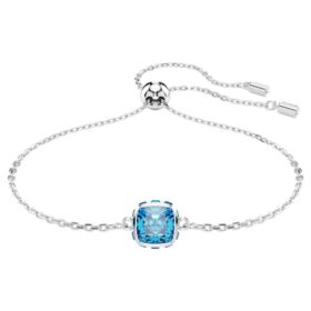 Geboortesteenarmband met vierkante slijpvorm, december, blauw, gerhodineerd