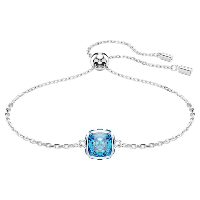Geboortesteenarmband met vierkante slijpvorm, december, blauw, gerhodineerd Geboortesteenarmband met vierkante slijpvorm, december, blauw, gerhodineerd