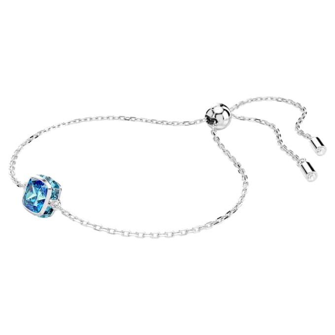 Geboortesteenarmband met vierkante slijpvorm, december, blauw, gerhodineerd Geboortesteenarmband met vierkante slijpvorm, december, blauw, gerhodineerd