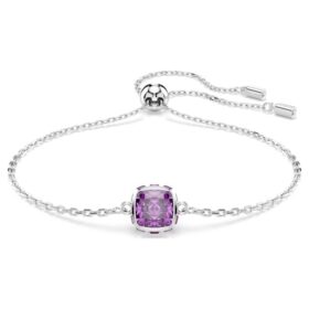 Geboortesteenarmband met vierkante slijpvorm, februari, paars, gerhodineerd