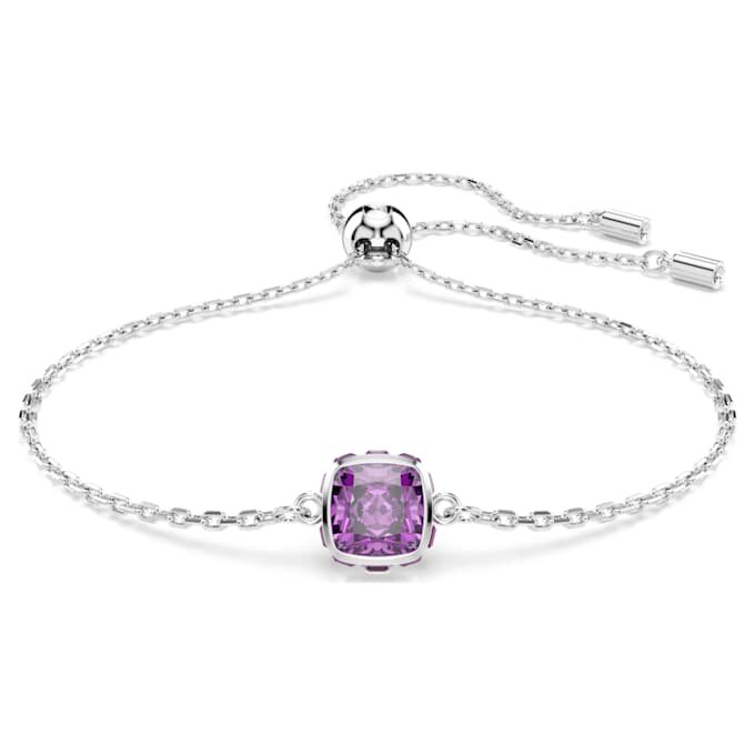 Geboortesteenarmband met vierkante slijpvorm, februari, paars, gerhodineerd Geboortesteenarmband met vierkante slijpvorm, februari, paars, gerhodineerd